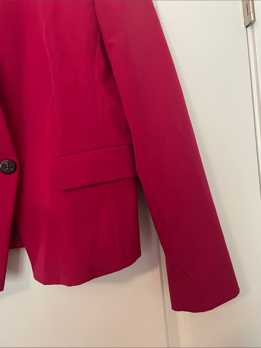 Zara Basic Fuschia Raspberry-Red Single-Button Collarless Blazer - Picture 5 of 8